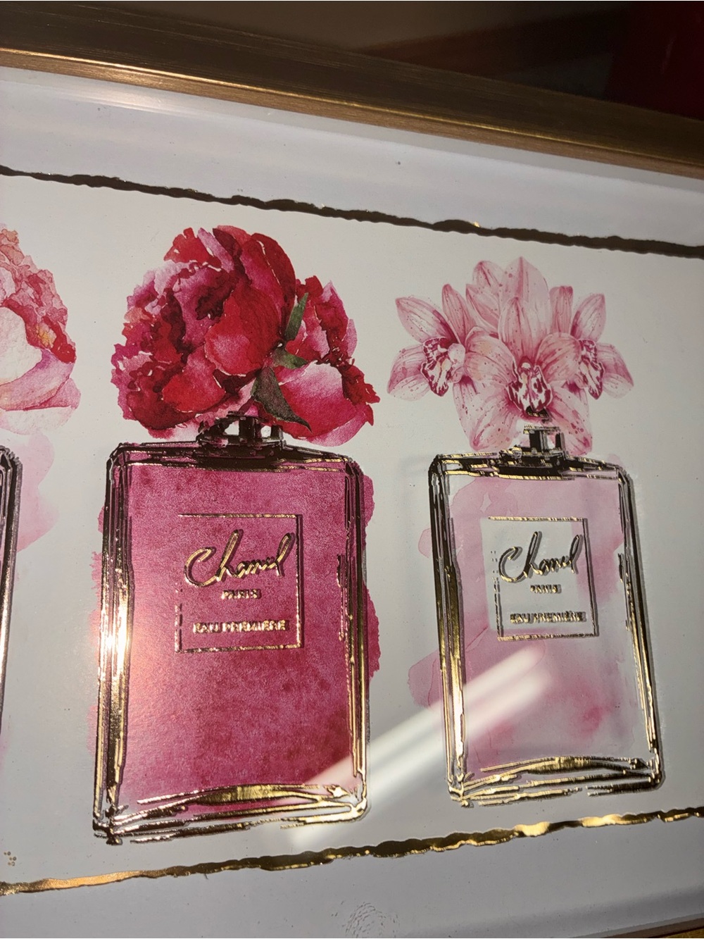 Chanel Perfume Wall Art - multidimensional glass w/ gold accents 17.75x11 in.